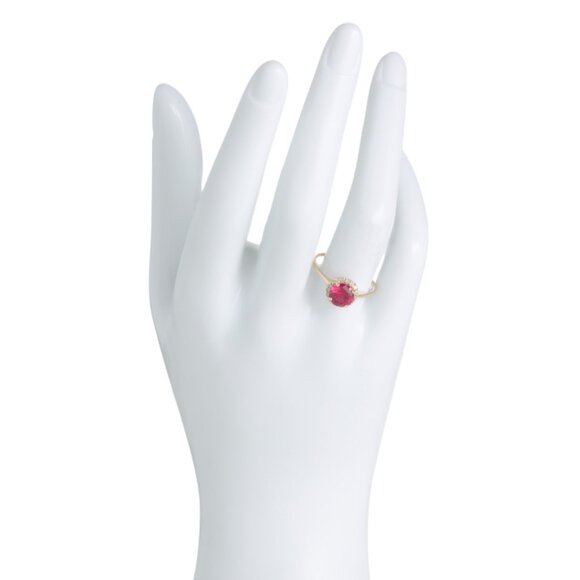 GEMOLIO Gold/Ruby 14kt Gold Lab Ruby And Diamond Halo Ring - Picture 2 of 2